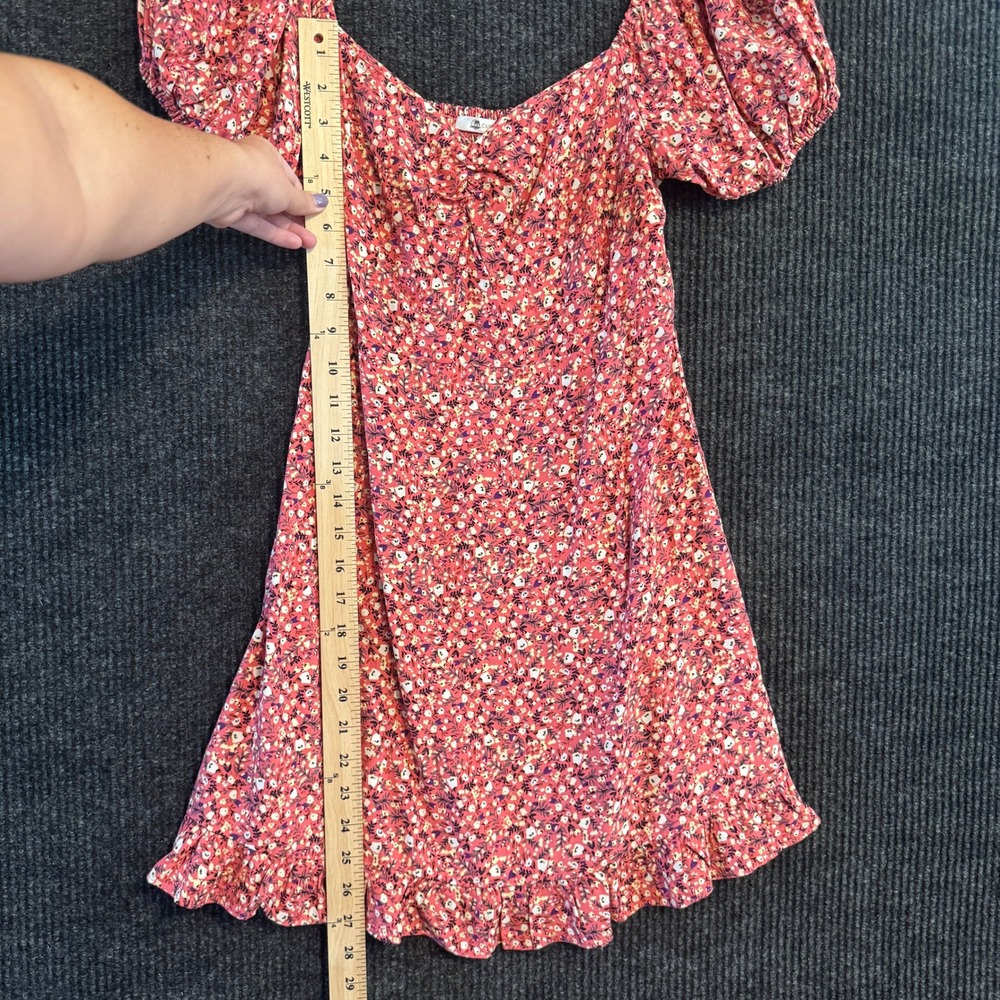 Cupshe Mini Dress Women XS Red Floral Puff Sleeve Smocked Back Ruffle Hem - Picture 6 of 10